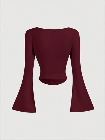 Floerns Women's Casual Bell Long Sleeve T Shirts Ruched Asymmetrical Hem Tee Shirts in Saudi Arabia