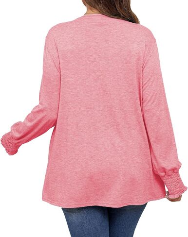 Plus Size Long Sleeve Shirts Womens Trendy Ribbed Sleeve Tshirts Loose Fit Casual Tops in Saudi Arabia