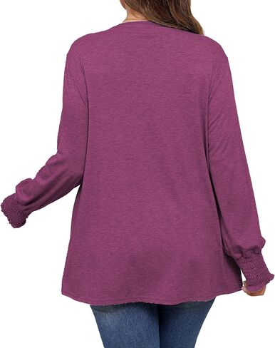 Plus Size Long Sleeve Shirts Womens Trendy Ribbed Sleeve Tshirts Loose Fit Casual Tops in Saudi Arabia