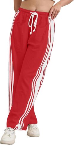 Hudson Canyon Striped Pants for Women Wide Leg Drawstring Waist High Rise Pant Baggy Casual Sweatpants with Pockets in Saudi Arabia