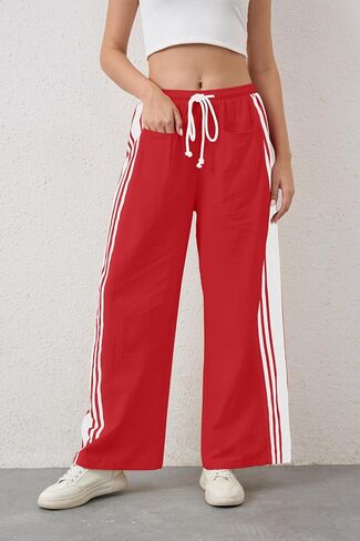 Hudson Canyon Striped Pants for Women Wide Leg Drawstring Waist High Rise Pant Baggy Casual Sweatpants with Pockets in Saudi Arabia