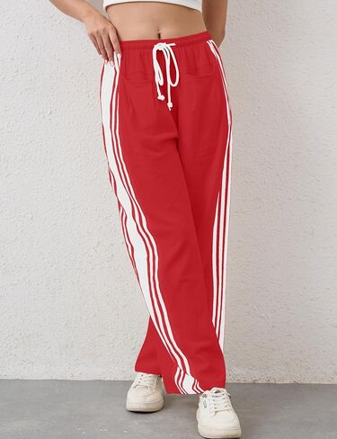 Hudson Canyon Striped Pants for Women Wide Leg Drawstring Waist High Rise Pant Baggy Casual Sweatpants with Pockets in Saudi Arabia