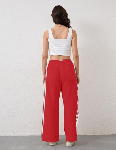 Hudson Canyon Striped Pants for Women Wide Leg Drawstring Waist High Rise Pant Baggy Casual Sweatpants with Pockets in Saudi Arabia