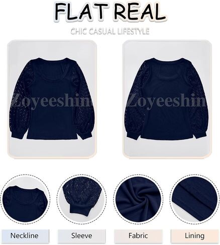 Women's Tops Dressy Lace Long Sleeve Shirts Business Casual Tee Blouses Crew Neck Fall T-Shirt Clothes in Saudi Arabia