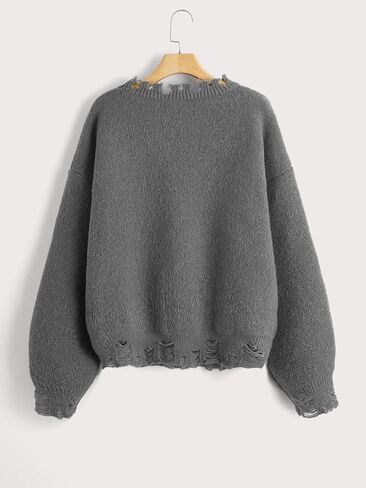 SHENHE Women's Oversized Skeleton Pattern Ripped Round Neck Sweater Pullover in Saudi Arabia