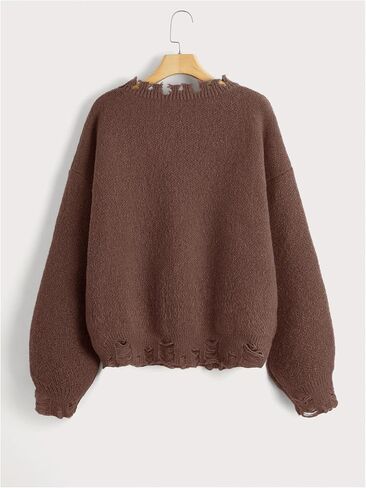 SHENHE Women's Oversized Skeleton Pattern Ripped Round Neck Sweater Pullover in Saudi Arabia