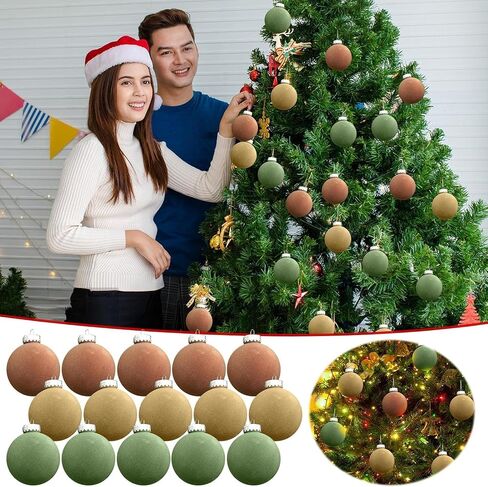 15 قطعة من كرات زينة عيد الميلاد المخملية، كرات عيد الميلاد المتدفقة مقاس 3.15 بوصة، زخارف معلقة، مصابيح عيد الميلاد مقاومة للكسر، زينة شجرة عيد الميلاد، كرات زينة مخملية (بني، أخضر، بيج) in Kuwait