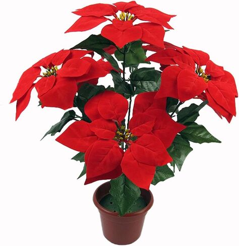 Htmeing 1PCS 7 Head Red Poinsettia Decorative Artificial Christmas Flowers Fake Plants Indoor Home Decor for Christmas Tree in Kuwait