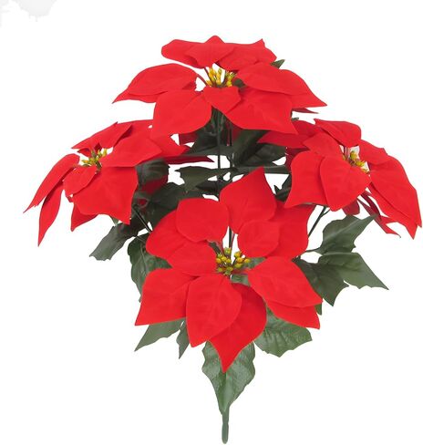Htmeing 1PCS 7 Head Red Poinsettia Decorative Artificial Christmas Flowers Fake Plants Indoor Home Decor for Christmas Tree in Kuwait