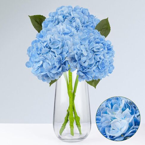 21" Hydrangea Artificial Flowers, 3 Pcs Real Touch Hydrangeas with Long Stem & Leaves, Large Faux Lifelike Hydrangea Flowers for Home Decor Party Wedding Bouquets Table Centerpieces, White in Saudi Arabia