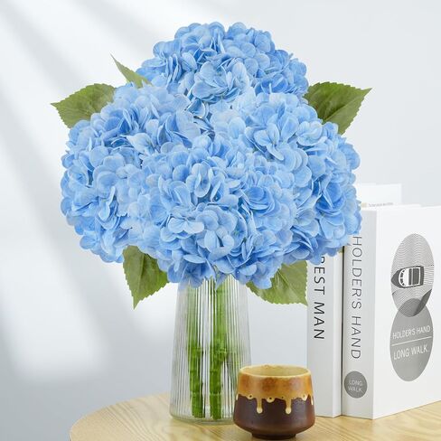 21" Hydrangea Artificial Flowers, 3 Pcs Real Touch Hydrangeas with Long Stem & Leaves, Large Faux Lifelike Hydrangea Flowers for Home Decor Party Wedding Bouquets Table Centerpieces, White in Saudi Arabia