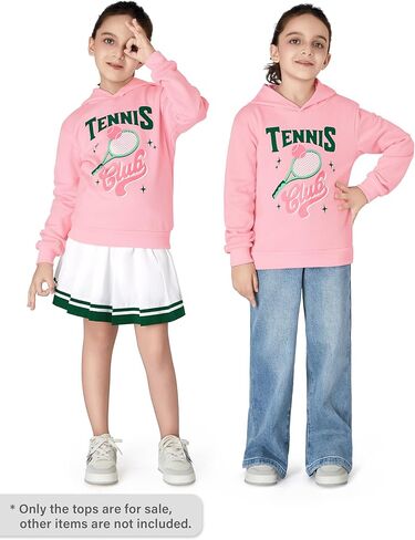 سويت شيرت أنيق بقلنسوة باللون الوردي الكرزي للفتيات الصغيرات والكبيرات - قميص بلوفر ناعم بأكمام طويلة مقاس 6-18 in Kuwait