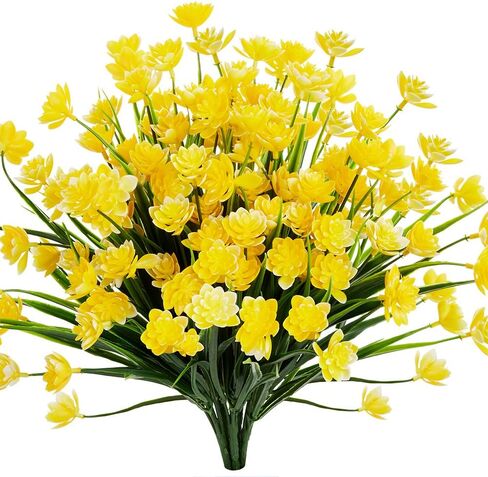 Artificial Daffodils Fake Large Flowers, 4 Bundles Yellow UV Resistant Faux Greenery Foliage Plants Shrubs for Garden, Wedding, Outside Hanging Planter, Farmhouse Indoor Outdoor Decor in Saudi Arabia