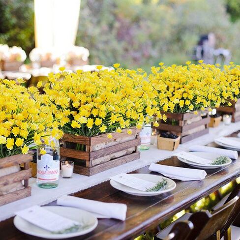 Artificial Daffodils Fake Large Flowers, 4 Bundles Yellow UV Resistant Faux Greenery Foliage Plants Shrubs for Garden, Wedding, Outside Hanging Planter, Farmhouse Indoor Outdoor Decor in Saudi Arabia