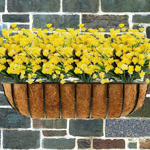 Artificial Daffodils Fake Large Flowers, 4 Bundles Yellow UV Resistant Faux Greenery Foliage Plants Shrubs for Garden, Wedding, Outside Hanging Planter, Farmhouse Indoor Outdoor Decor in Saudi Arabia