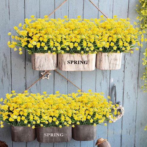 Artificial Daffodils Fake Large Flowers, 4 Bundles Yellow UV Resistant Faux Greenery Foliage Plants Shrubs for Garden, Wedding, Outside Hanging Planter, Farmhouse Indoor Outdoor Decor in Saudi Arabia