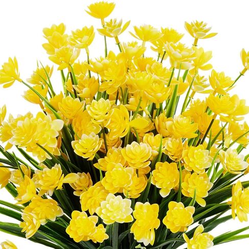 Artificial Daffodils Fake Large Flowers, 4 Bundles Yellow UV Resistant Faux Greenery Foliage Plants Shrubs for Garden, Wedding, Outside Hanging Planter, Farmhouse Indoor Outdoor Decor in Saudi Arabia