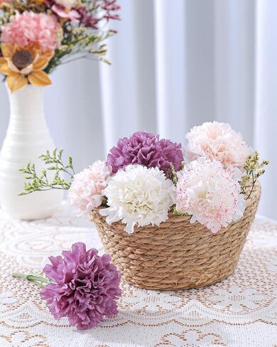 DuHouse 6pcs Carnations Artificial Flowers Latex Carnation Flowers,Real Touch Carnations with Stems for Wedding Party Office Home Decor(Blush) in Kuwait
