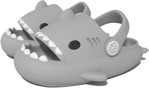صنادل سمك القرش للأطفال غير قابلة للانزلاق مفتوحة من الأمام للأطفال الصغار، صنادل سمك القرش للأولاد والبنات، شباشب سحابة كرتونية لطيفة للشاطئ وحمام السباحة والصيف والخارج والداخلي رمادي 13-13.5 طفل صغير in Kuwait