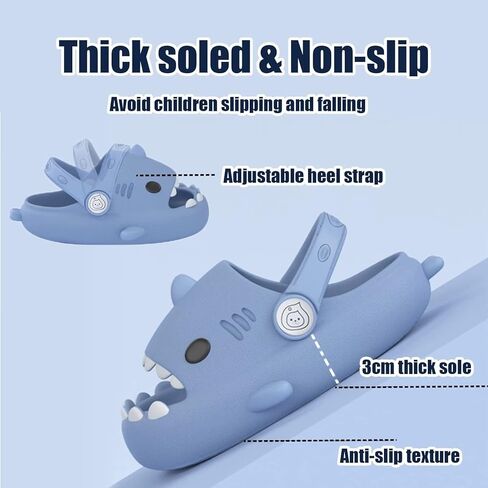 صنادل سمك القرش للأطفال غير قابلة للانزلاق مفتوحة من الأمام للأطفال الصغار، صنادل سمك القرش للأولاد والبنات، شباشب سحابة كرتونية لطيفة للشاطئ وحمام السباحة والصيف والخارج والداخلي رمادي 13-13.5 طفل صغير in Kuwait