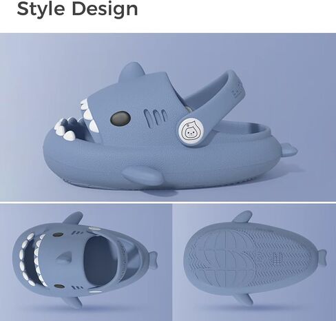 صنادل سمك القرش للأطفال غير قابلة للانزلاق مفتوحة من الأمام للأطفال الصغار، صنادل سمك القرش للأولاد والبنات، شباشب سحابة كرتونية لطيفة للشاطئ وحمام السباحة والصيف والخارج والداخلي رمادي 13-13.5 طفل صغير in Kuwait