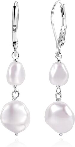 18K Gold Plated S925 Sterling Silver Dangle Earrings for Women Lightweight Double Pearl Earrings Wedding Trendy Jewelry Christmas Gift in Saudi Arabia
