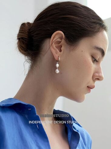 18K Gold Plated S925 Sterling Silver Dangle Earrings for Women Lightweight Double Pearl Earrings Wedding Trendy Jewelry Christmas Gift in Saudi Arabia
