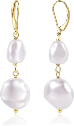 18K Gold Plated S925 Sterling Silver Dangle Earrings for Women Lightweight Double Pearl Earrings Wedding Trendy Jewelry Christmas Gift in Saudi Arabia