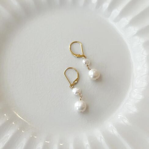 18K Gold Plated S925 Sterling Silver Dangle Earrings for Women Lightweight Double Pearl Earrings Wedding Trendy Jewelry Christmas Gift in Saudi Arabia