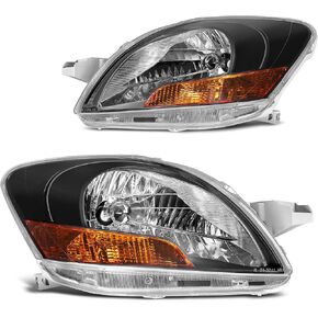 AUTOSAVER88 Headlight Assembly Compatible with 2007 2008 2009 2010 2011 Yaris 07-11 Yaris Base Sedan Headlamp Replacement Pair Black Housing (Not Fit Sport Package/S/ 2-Door Hatchback Models)