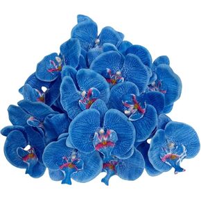Corkwaw 50 Pcs Orchid Petals Artificial Decorations Orchids Heads Flowers Faux Silk Phalaenopsis Butterfly Flower Heads for Handmade DIY Home Wedding Party Decoration (Blue)