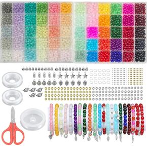 BeadRiver 3385PCS 6mm Glass Beads for Bracelets 60 Colors Glass Beads for Jewelry Making with Charms 2 Box Crystal Beads DIY Craft Set Gifts Suitable for Girls Beginners Adults