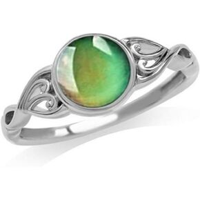 HUKQBUNX 925 sterling silver fashion color changing mood Ring Round Cut Cubic Zircon eternal CZ commitment Moonstone mood change wedding engagement ring size 6-10 (Size 7)