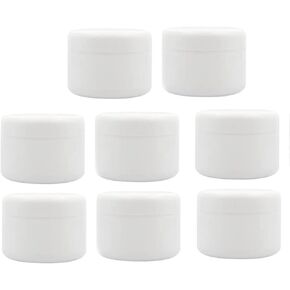 8 Pack Plastic Empty Cosmetic Containers with Lid, Portable 8 Oz 250ml Refillable Make-up Face Cream Jars Case for Body Scrub Mask Lotion Storage Pot (White)