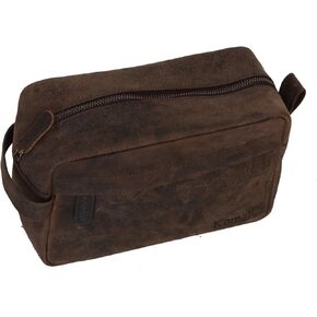 KomalC Genuine Buffalo Leather Unisex Toiletry Bag Travel Dopp Kit Vanity Bag Grooming Bag