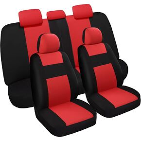 Car Seat Covers Full Set, Washable Breathable Premium Cloth Seat Covers for Cars, Car Interior Covers Universal Fit for Most Cars Sedan Truck SUV, Airbag Compatible, Black/Red