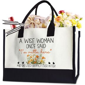 Retirement Appreciation Tote Bag for Women, A Wise Woman Once Said I'm Outta Here Tote Bag for Retirees, 17 x 11.8 x 7 Inches