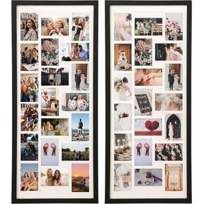 40x17 Inch Large Collage Photo Frame Set of 2, Holds 20 4x6 Photos, Solid Wood,Multi-Opening Wall Picture Frame with Mat，Wall or Tabletop Decor,Black