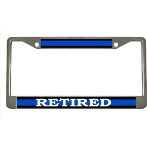Retired Police Officer Thin Blue Lin Style Heavy Duty Metal License Plate Frame/Car Accessories Auto License Plate Frame Car Tag Holder Cover