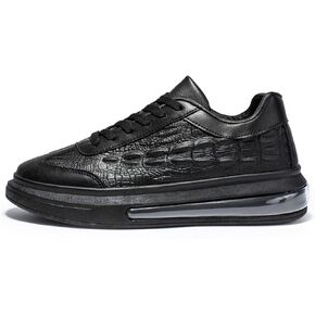 Men's Crocodile Pattern Anti-Slip Casual Fashion Sneakers,Comfort Air Cushion Low Top Soft Sole Comfort Sneakers. (Black,7.5)
