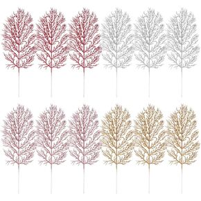 12pcs Golden Christmas Tree Picks: Artificial Christmas Tree Filler Branches Artificial Pine Tree Picks for Christmas Tree Ornaments fillers DIY Xmas Wreath Crafts,Garland,Holiday