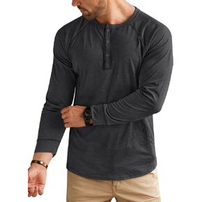 Mens Henley Shirts Long Sleeve Casual Classic Button Raglan T-Shirt (S-XXL)