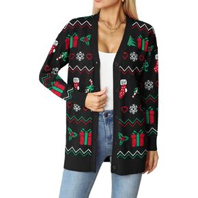 Jouica Women's Cute Cardigan Ugly Christmas Sweaters for Women 2024 Long Sleeve Funny Christmas Sweater