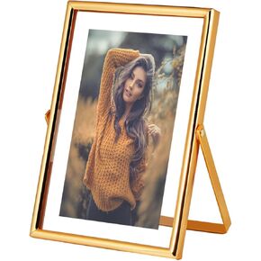xinkerco 8X10 Gold Floating Picture Frame, Tabletop Metal Tempered Glass Picture Frames for Picture 7x9, 6x8, 5x7, Gift for Birthday, Festival, Wedding, Home or Office Decor (gold, 5x7, Vertical)