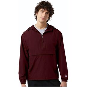 Champion CO200 Men's Hooded Packable Quarter-Zip Jacket, Lightweight Wind & Water-Resistant Pullover with Adjustable Hood