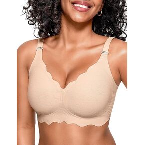 Women Bras No Underwire Scalloped V Neck Push Up Bra Buttery Soft Tshirt Bra Seamless Full Coverage Convertible Everyday Bra