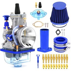 PWK 24mm Carburetor Kit 50cc to 110cc 2T 4T Carburetor With Air Filter Intake Pipe Manifold Main Jets Idle Jets For Mini Bike Go Kart Parts Racing (Red, 24mm)