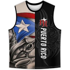 Men's Puerto Rican Flag Tank Top Casual 3D Frog Graphic Print Shirt Quick Dry Sleeveless Sports Vest