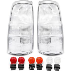 A Pair White Clear Tail Light Assembly Compatible with 1999-2002 Silverado 1500 2500/1999-2007 Sierra 1500 2500 3500