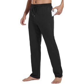 Mens Tall Cotton Yoga Sweatpants Open Bottom Lightweight Athletic Jogger Lounge Pants with Pocket